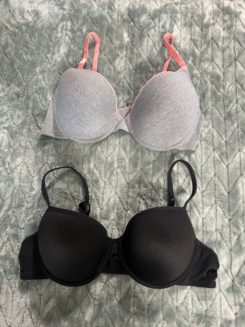 Gray & Black Women's T-Shirt Bras with Pink Accent Straps